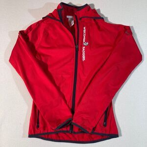 Wisconsin Badgers Sweatshirt Sz Med Red Full Zip Hood Thumb Holes Arm Reflectors